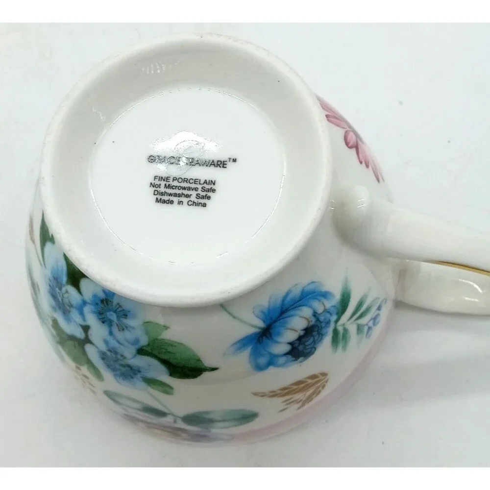 Grace Teaware Fine Porcelain Floral Pink Purple Flowers Oversize Teacup New